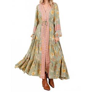 NEW MITTOSHOP boho floral maxi dress in sage